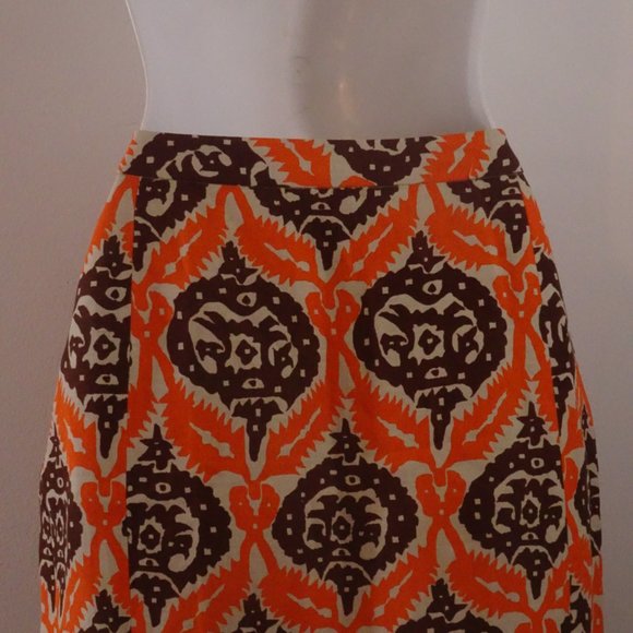 Plenty by Tracy Reese Brown Orange Cream Print Front Pocket Mini Skirt Sz 4 - Picture 3 of 12